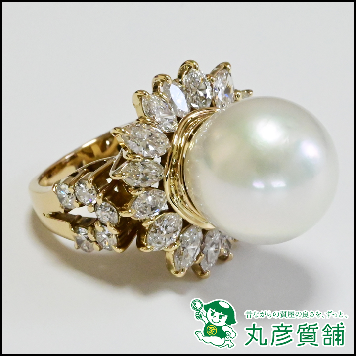 パールリング　指輪　K18　真珠13mm　ダイヤモンド42